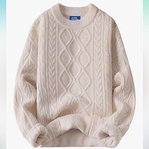 Aelfric Eden Cream Crewneck Sweater with Cable Knit Design